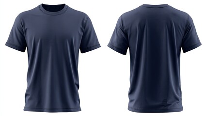 Front and back view of a navy blue t-shirt (1)