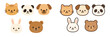 © Alan - Collection of cute kawaii animal head icons featuring a cat, panda, dog, rabbit, and bear with two styles, flat color and outlined character design