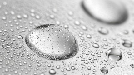 Wall Mural - Stunning Macro Shot of Water Beads Glimmering on a Clean Metal Surface, Captivating Visual Elegance