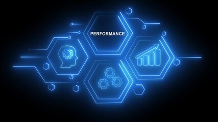 Abstract neon Hud knowledge ability business gear icon Glowing neon line concept. Glowing 