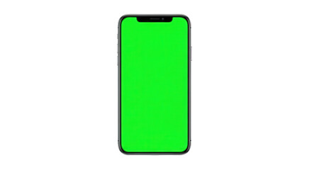 Smartphone with green screen isolated on transparent background