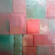 © PinkiePie - abstract with layered frosted glass squares gradient from mint to coral, subtle glint of light, smooth transitions, soft background blur