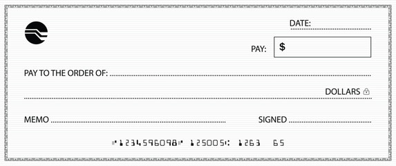 Bank check, vector blank money cheque, checkbook template with guilloche pattern and fields. Currency payment coupon, money check background