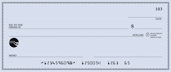 Bank check, vector blank money cheque, checkbook template with guilloche pattern and fields. Currency payment coupon, money check background