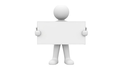 Stick figure holding blank sign isolated on transparent background