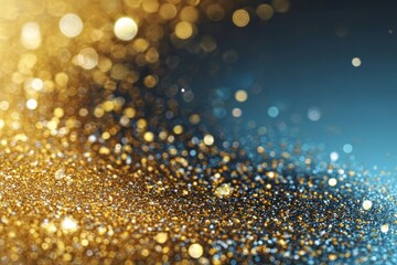 Wall Mural - beautiful golden bokeh texture with blue gradient and glittering particles for festive designs