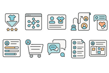 User interface line icon set. app, web, communication, media interface outline icons