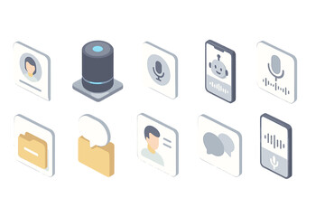 Communication, technology 3d icon set. network, chat, voice assistant icons collection