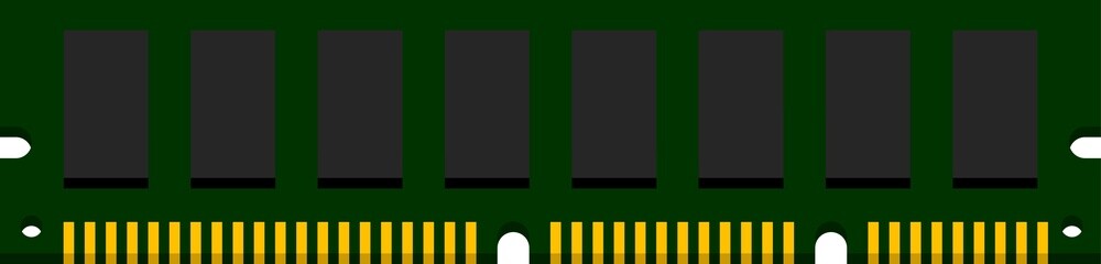 Computer RAM Memory Module Horizontal Orientation Isolated on White Background