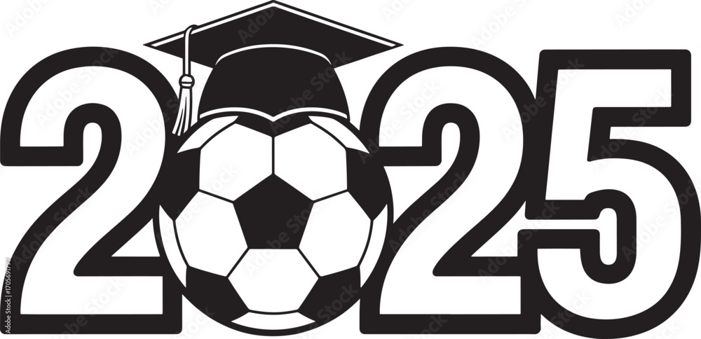 Graduation Ball Vector 2025 graduation cap and soccer ball black and white vector graphic ...