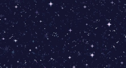 Pixelated celestial nightscape with twinkling stars evokes retro gaming atmosphere