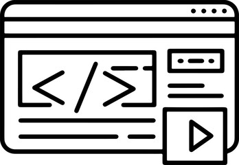 Minimalist Outline Coding Application Window with Play Button Icon