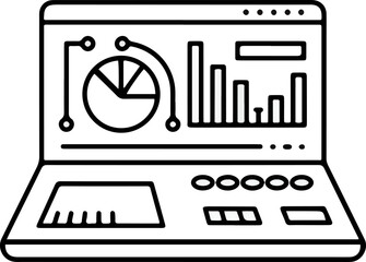 Wall Mural - Minimalist Line Art Laptop Screen with Data Chart and Diagram Illustration