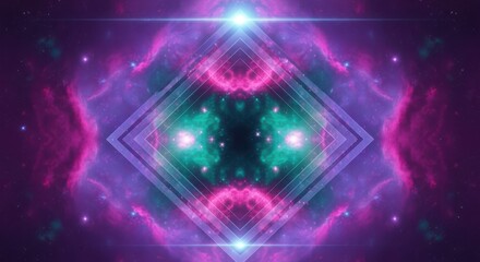 Wall Mural - A symmetrical diamond shape overlays a vibrant purple and teal nebula filled with
