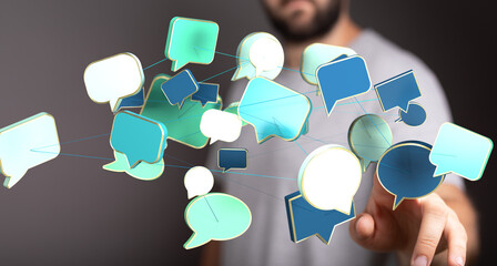Abstract image of interconnected speech bubbles, symbolizing global communication and networking.