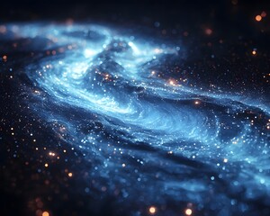 Wall Mural - abstract swirling blue cosmic nebula with glowing golden stardust evoking a sense of deep space wond