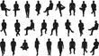 © rayhan039 - Diverse group of seated male and female silhouettes in various poses on white background people sitting