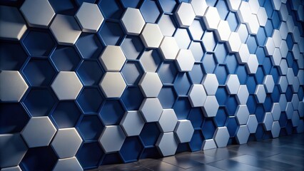 Wall Mural - abstract hexagonal wall pattern in shades of blue and white