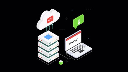 Wall Mural - Cloud Code Deployment with FTP Access Isometric Animation Alpha Channel