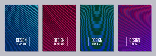 Wall Mural - set of flyers, posters, banners, placards, brochure design templates a6 with color wavy lines. gradi