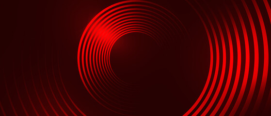 Wall Mural - red abstract background overlap layer on dark space with glowing circles lines decoration