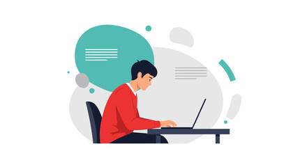 Concentrated Young Man Working At Desk With Modern Technological Gadget For Output