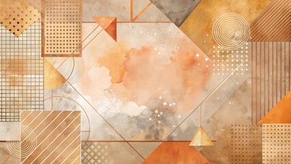Wall Mural - abstract earthy tones geometric watercolor design with subtle metallic accents and organic shapes