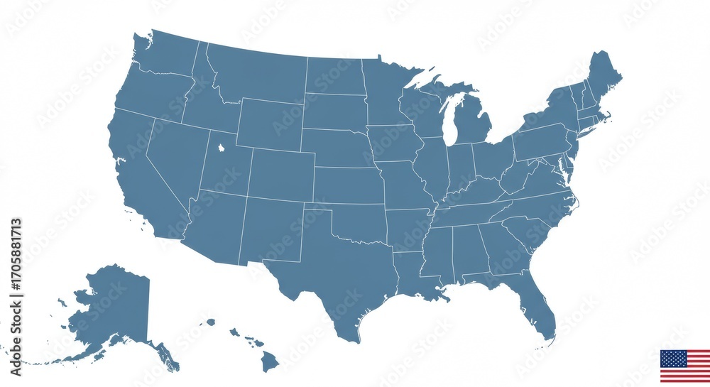USA Map with States Isolated on White Background for United States of ...
