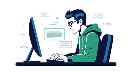 Young Programmer Focused On Work Coding On Computer With Modern Interface Design