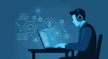 Digital Codeworker Immersed In Technology, Developing And Working On New Coding Projects