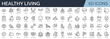 © SkyLine - Set of 60 outline icons related to healthy living, well-being. Linear icon collection. Editable stroke. Vector illustration
