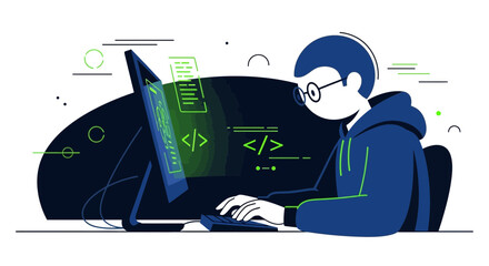 Illustrative Representation of Programming and Coding with a Detailed Focused Display