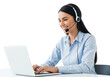 © Vectarica - Smiling customer service representative with headset working on laptop computer png image isolated on transparent background