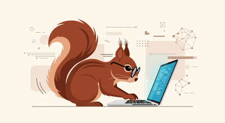 Intelligent Squirrel Working On Laptop Creating Modern Technology Designs Effectively