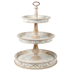 Rustic tiered display stand with decorative accents isolated on a transparent background image