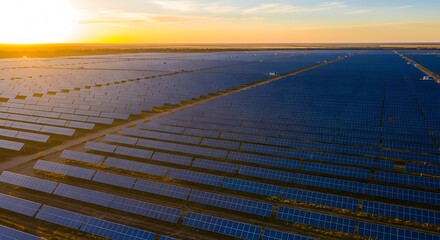 Solar Panel Field at Sunset