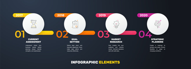 Modern and simple flat vector illustration. Infographic template with four circles, elements, sectors and percentages. Designed for business, presentations, web design, interface 4 step diagrams