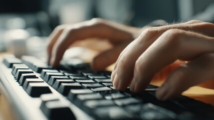 Hands Typing on Computer Keyboard: Close-Up View for Business, Technology, and Communication Concepts