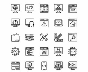 Modern digital technology icons for web development, coding, and IT solutions