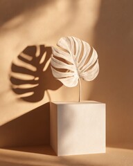 Wall Mural - Minimalist White Podium with Plant Shadow in Soft Lighting