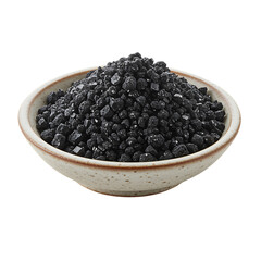 a bowl filled with black raisins on transparent background