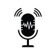 © jivect02 - Classic microphone with sound wave pattern symbolizing voice input and podcasting on a white background. EPS 10.