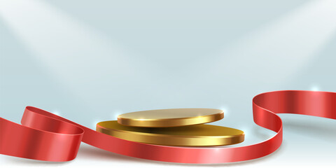 Wall Mural - scene ceremonies of the awards. cylinder podium background ribbons. product presentation, mock up, s
