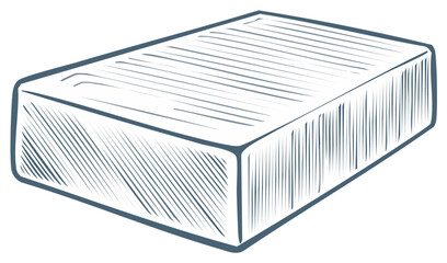 Hand drawn sketch of a block illustration with hatching. Simple design element