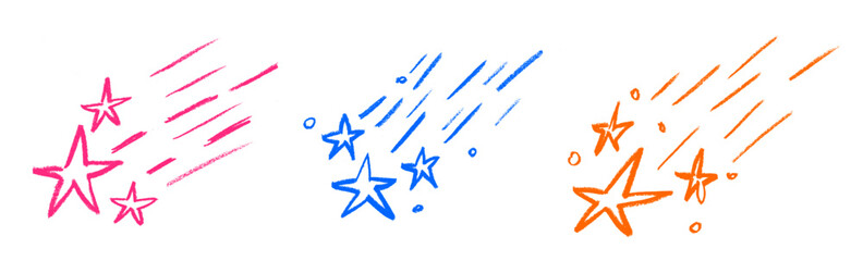 Wall Mural - Falling Stars Crayon Chalk Drawing Doodle Vector Set