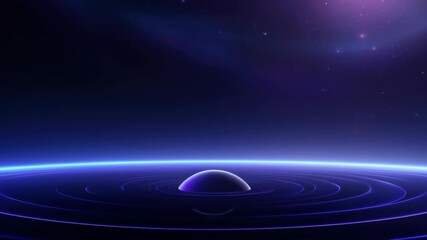 Wall Mural - Futuristic video concept with a low-angle view of a glowing orb on a ripple-filled surface, set against a cosmic, starry background. Live desktop wallpaper.