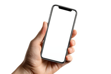 Hand holding a modern smartphone isolated on transparent background