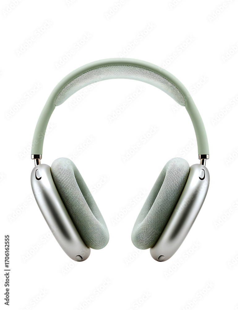 Silver apple airpods max headphones isolated on transparent
