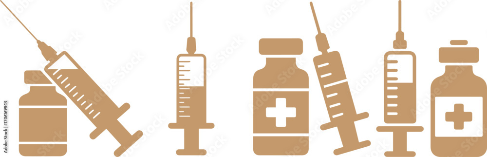 Medical Injection Designs Illustration of medical syringes with injection needles and vaccine ...