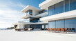 © GraphixWave - Modern architectural design sleek white building with large glass windows